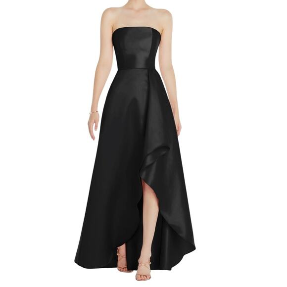 Alfred Sung Dress D832 strapless satin gown black size 16 - Picture 1 of 8